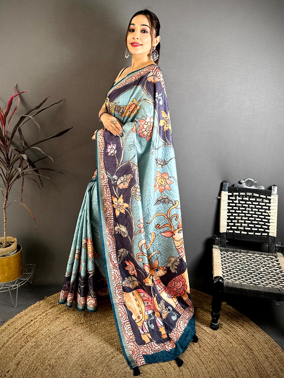 Classic Tussar Kalamkari Art Saree
