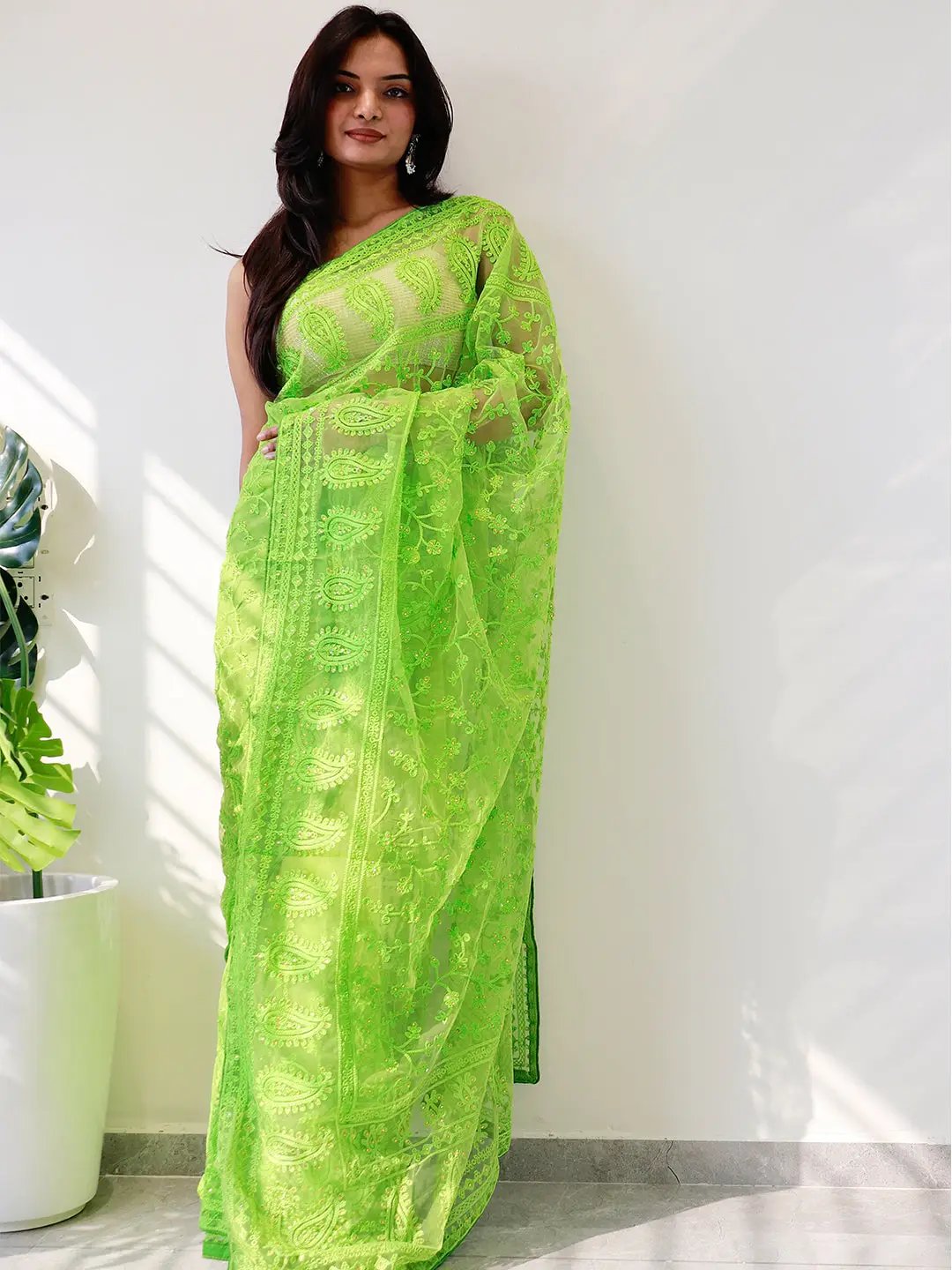 Elegant Saree with Ethnic Motifs and Embellished Borders