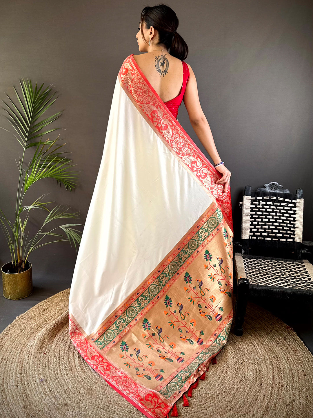 White Soft Silk Yevla Pathani Saree