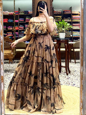 Botanical Off-Shoulder Ruffle Dress