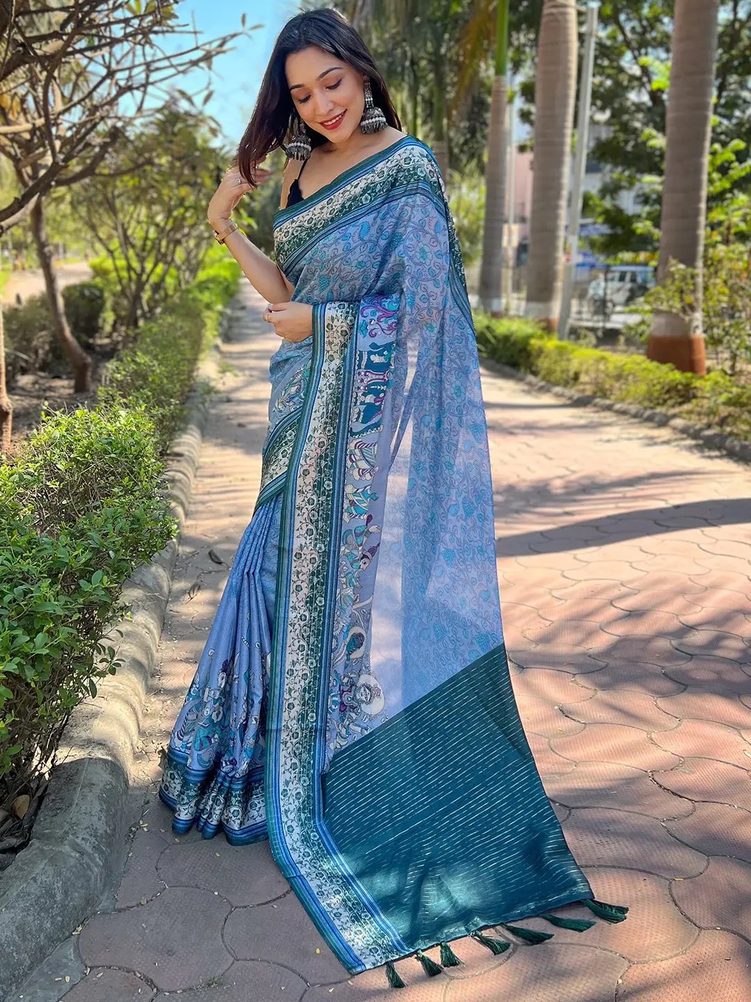  Satin Kota Doria Saree with Kalamkari Print