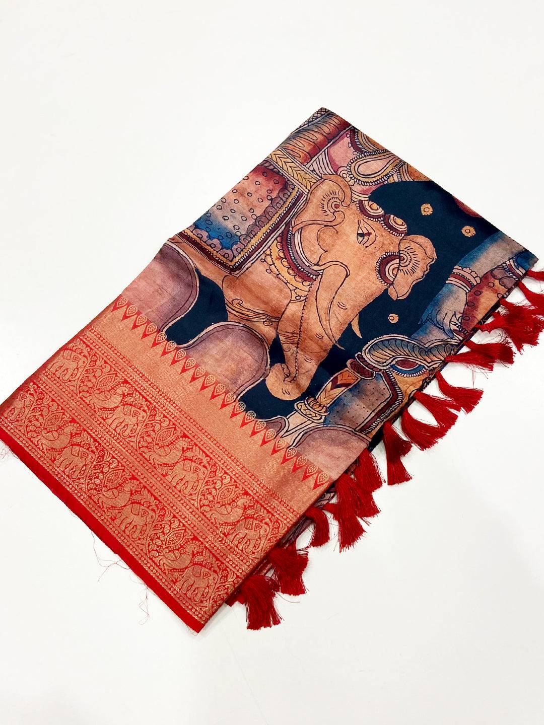 Navy Blue Banarasi Silk Kalamkari Saree