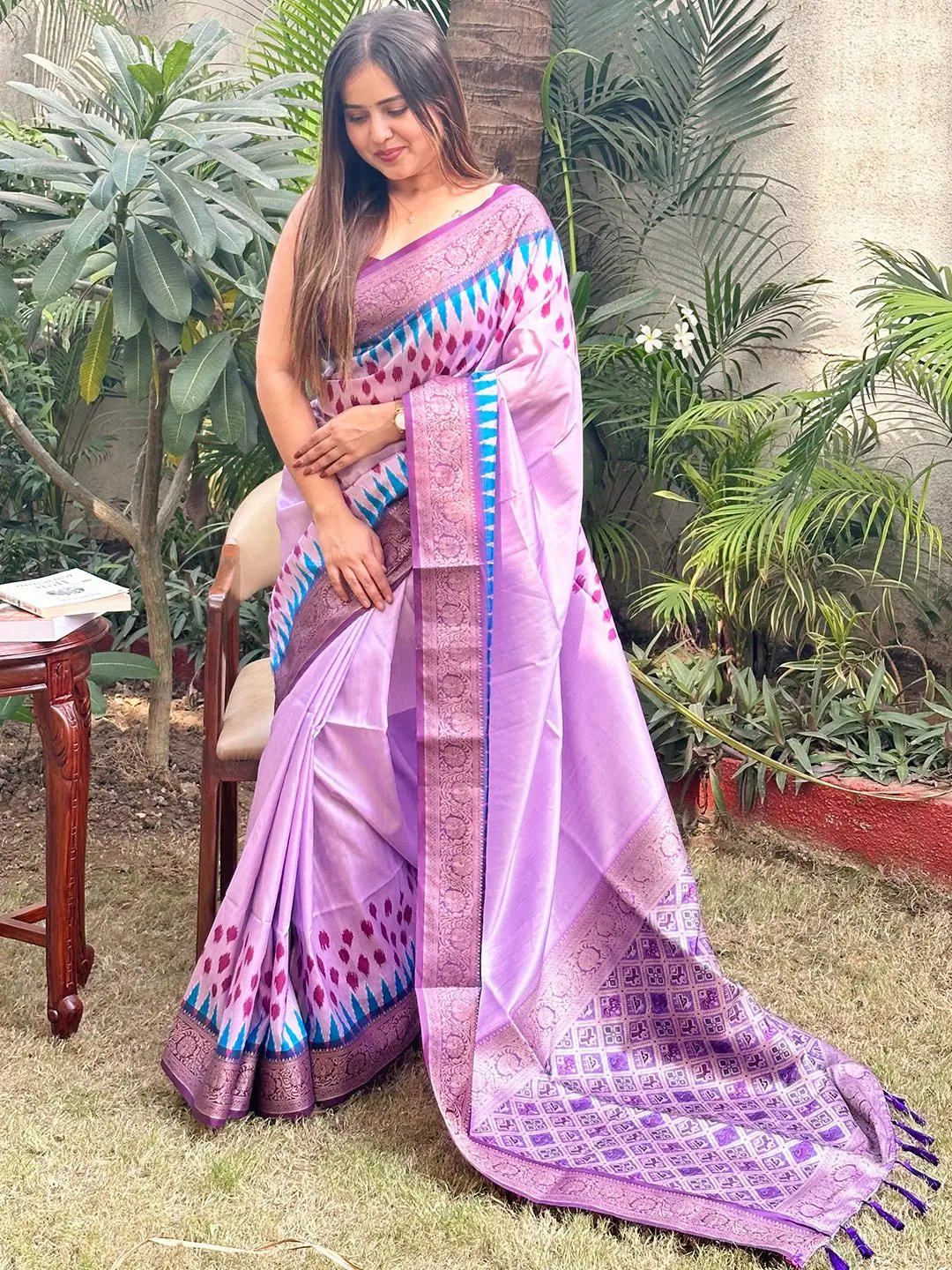 Beautiful Banarasi soft silk saree with intricate Patola pallu