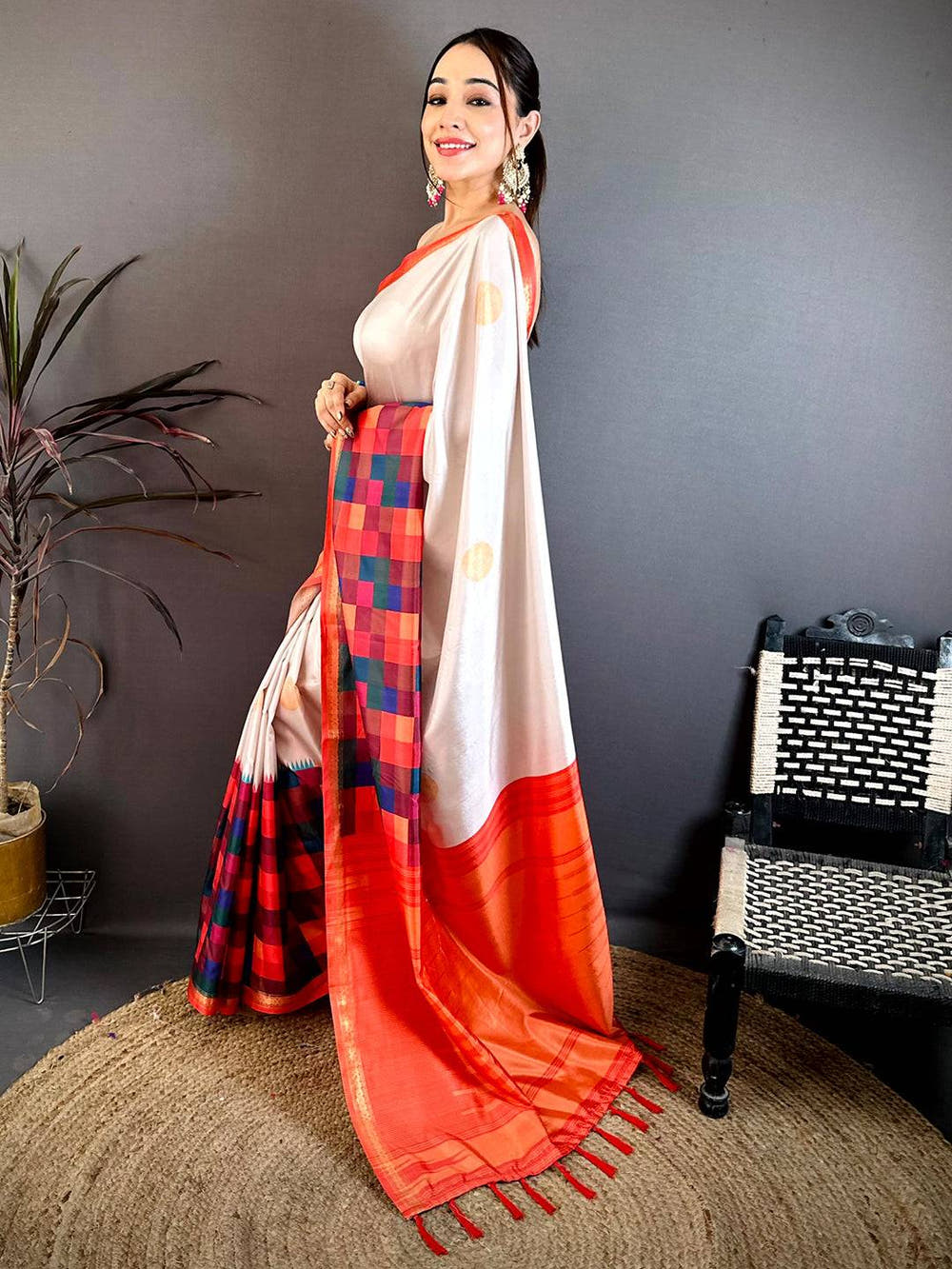 Royal Multi Colour Box Panel Soft Silk Saree