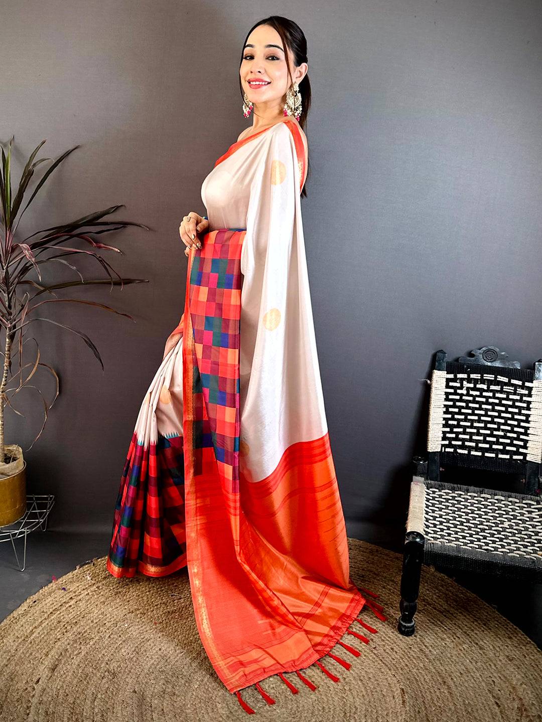 Royal Multi Colour Box Panel Soft Silk Saree