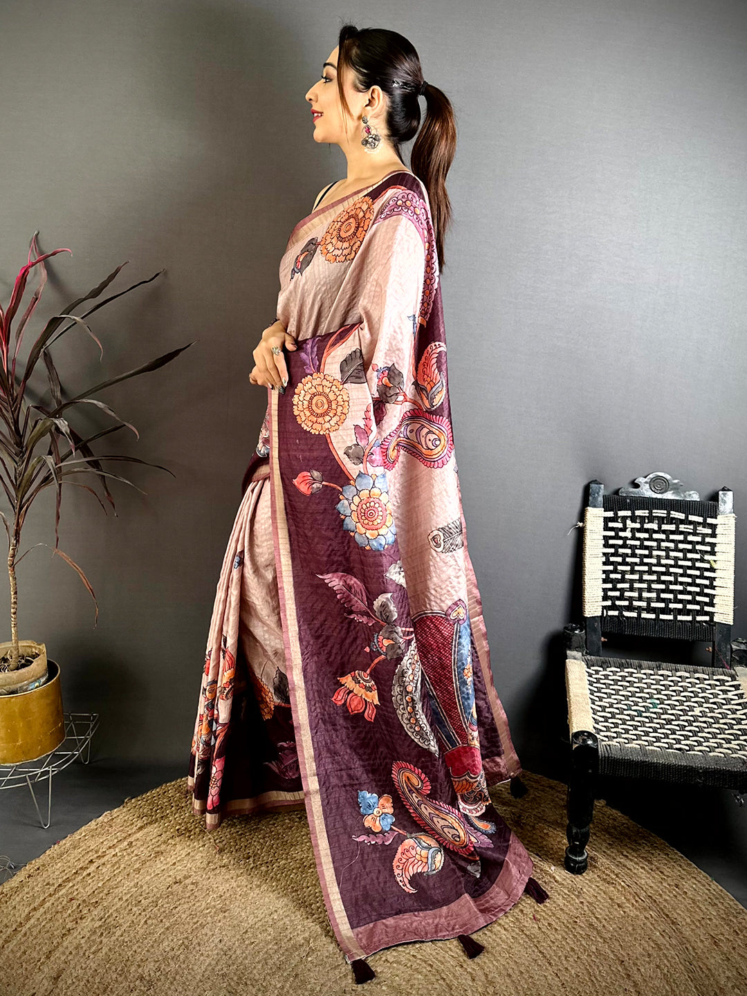 Opulent Soft Tussar Kalamkari Saree