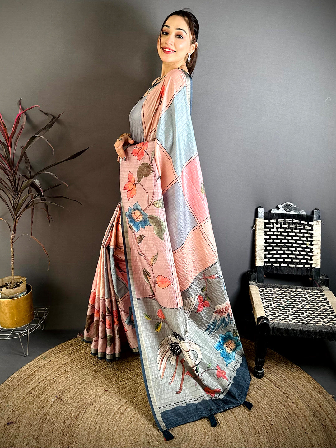 Radiant Digital Kalamkari Tussar Saree