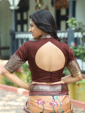 Pichwai Print Zari Weaving Pallu Saree In Peach Colour