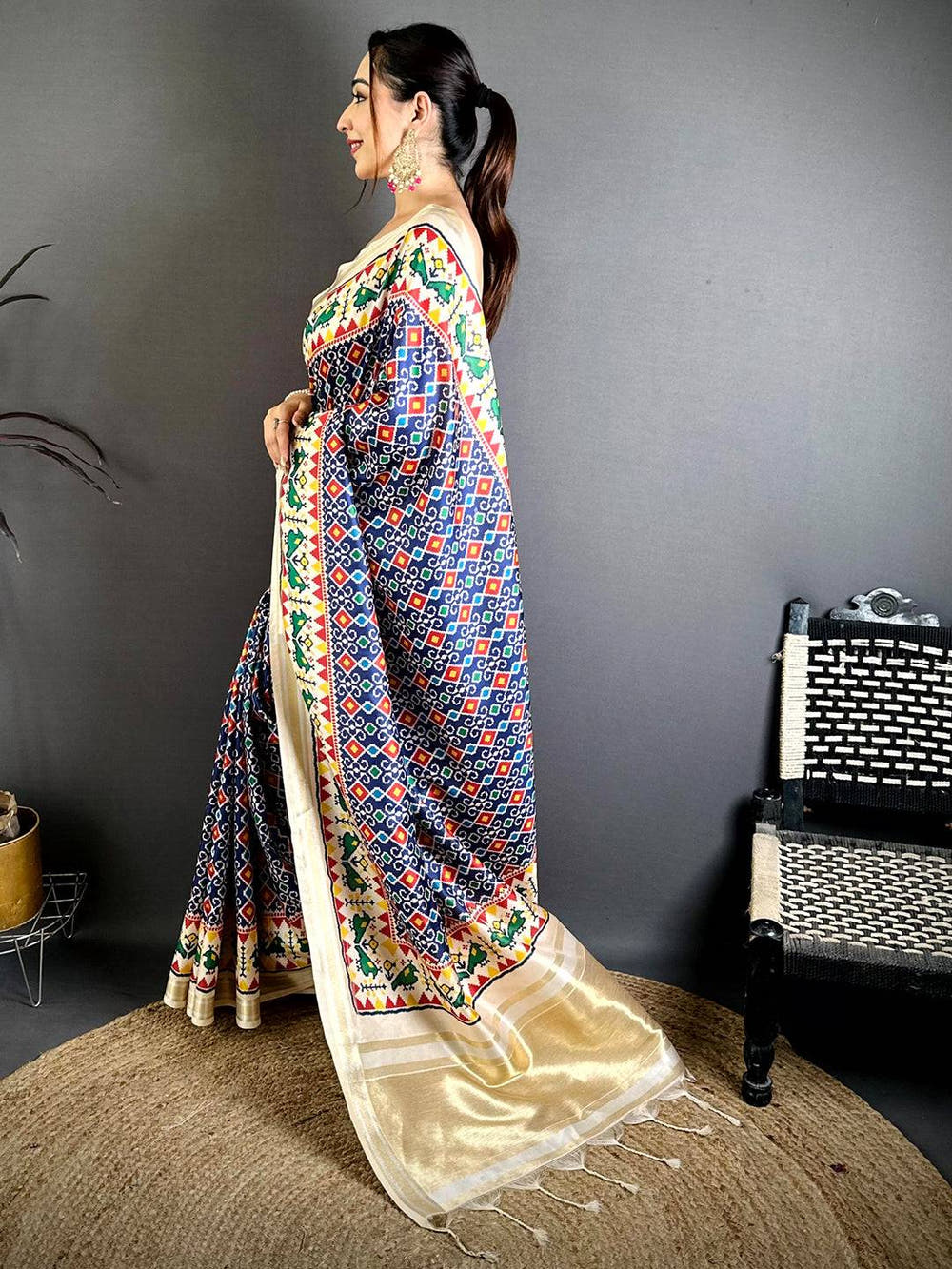 Navy Soft Kanchi Silk Patola Weave Saree