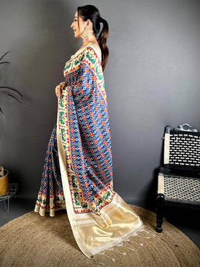 Navy Soft Kanchi Silk Patola Weave Saree