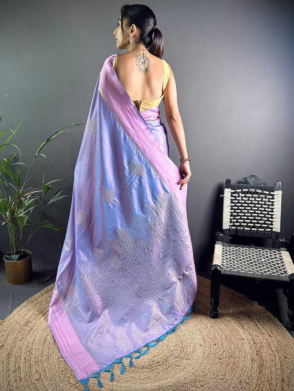 Lavender Blue Kolam Silk Heritage Saree