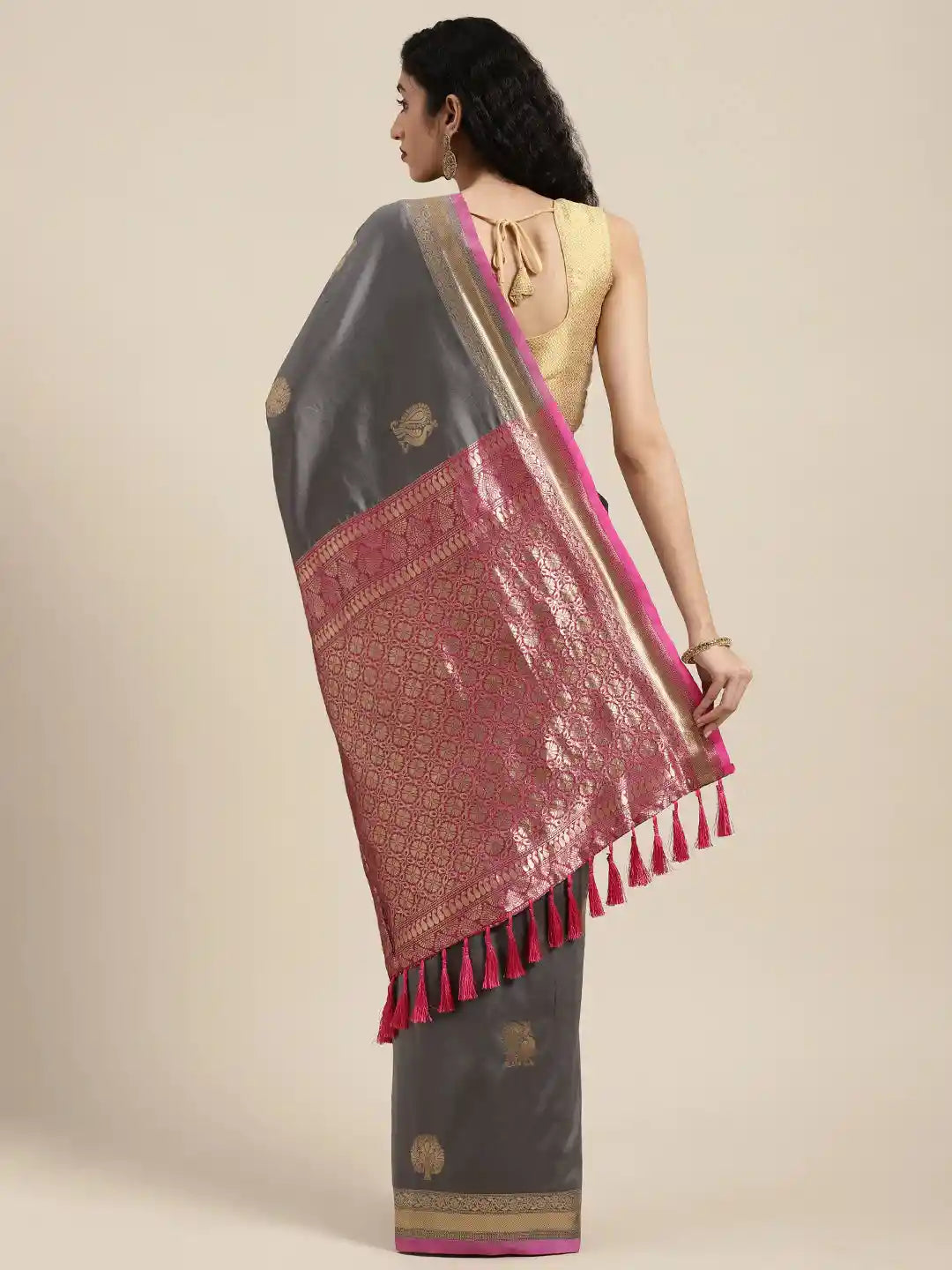 Beautiful Banarasi Grey Silk Blend Saree