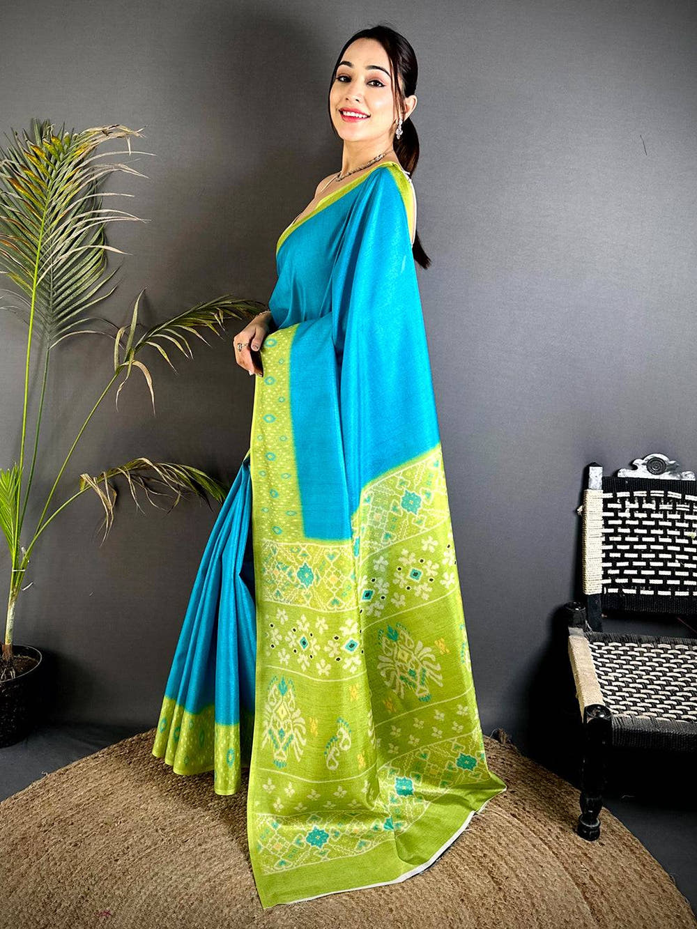 Sky Blue Soft Tussar Silk Ikkat Saree
