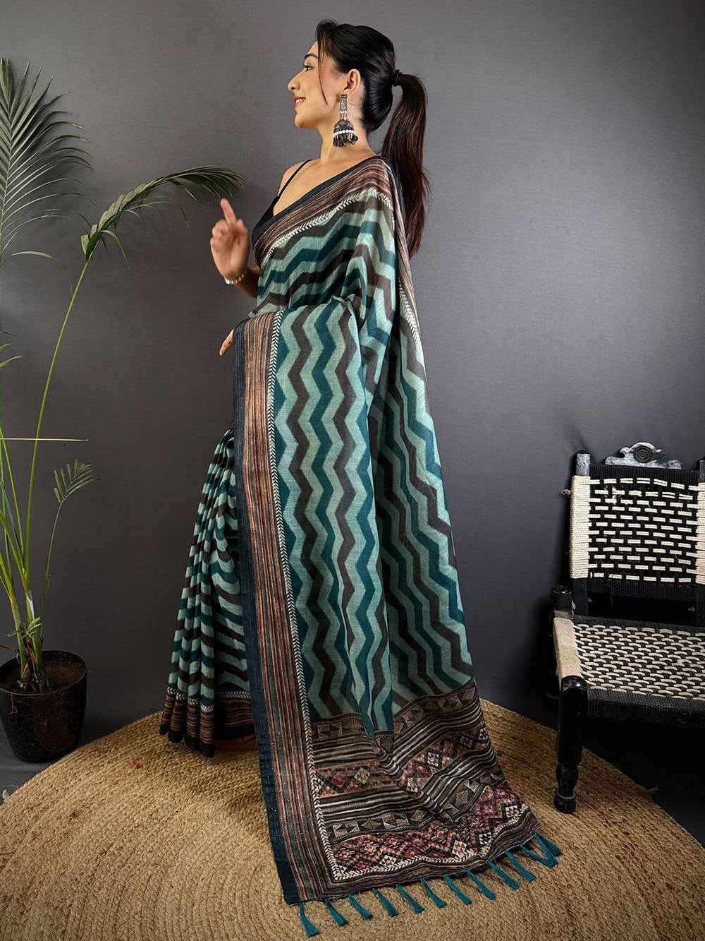 Radiant Geometric Printed Linen Saree