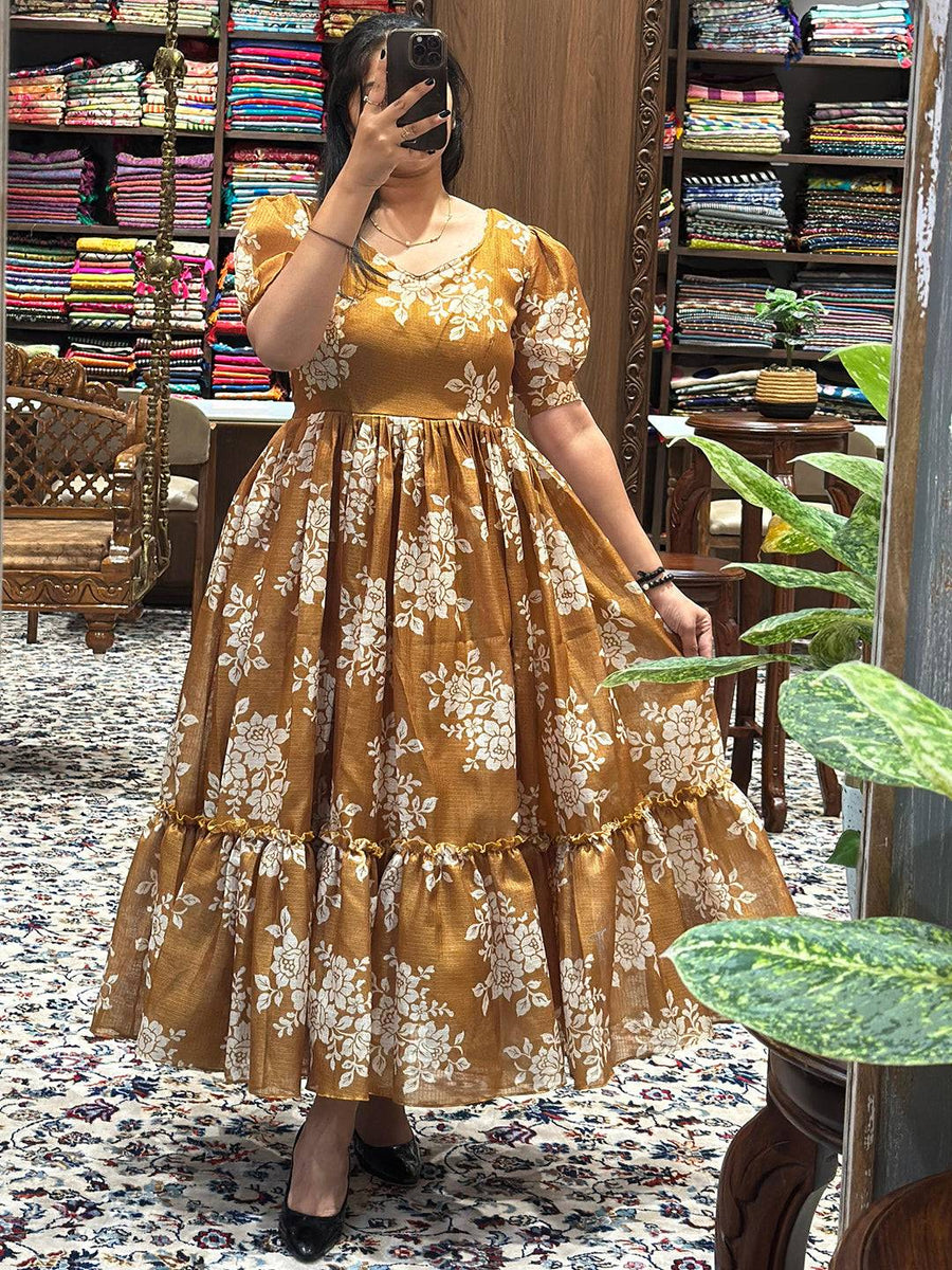 Buy Honey Yellow Floral Midi Dress Vastranand Online