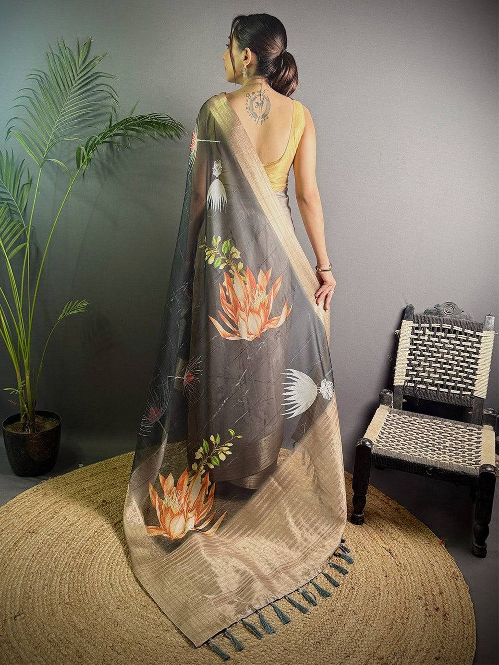 Black Soft Organza Silk Floral Saree
