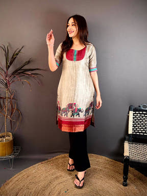 Classic Round Neck Soft Dola Silk Kurti