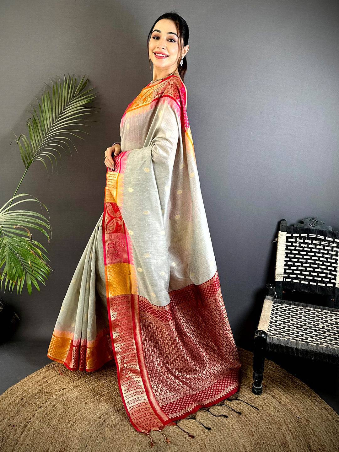 Grey Soft Mull Kanchi Pattu Saree

