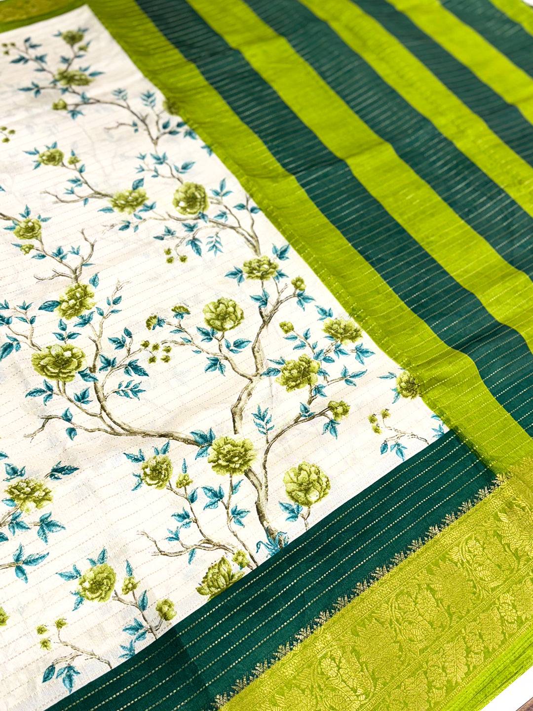 Green Soft Dola Silk Zari Katha Saree