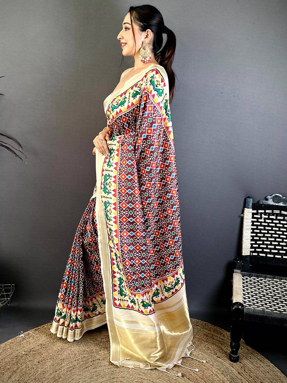 Maroon Soft Kanchi Silk Patola Weave Saree