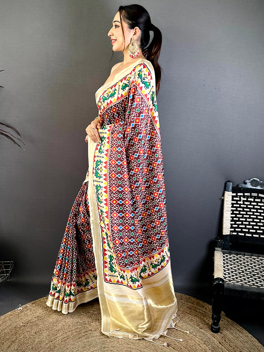 Maroon Soft Kanchi Silk Patola Weave Saree