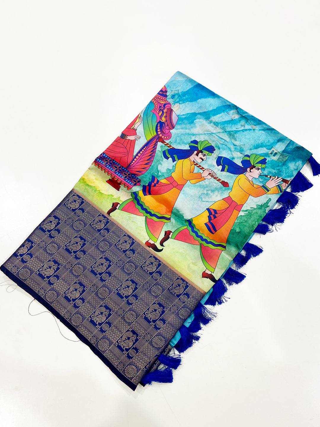 Sky Blue Soft Banarasi Silk Digital Print Saree