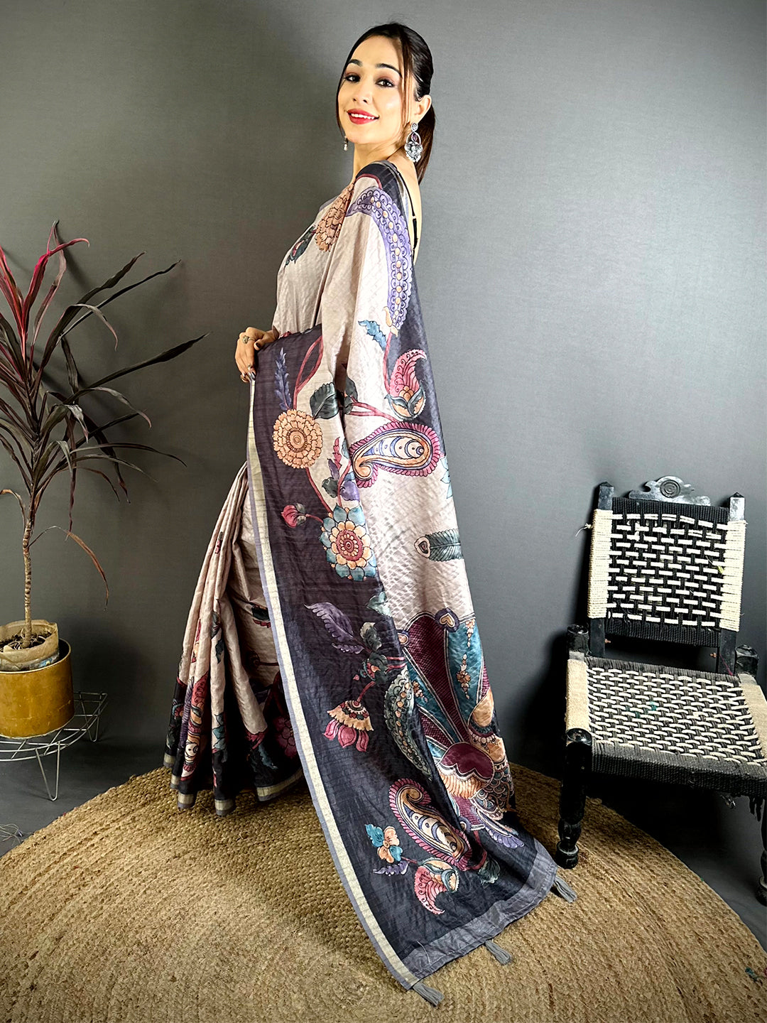 Majestic Soft Tussar Kalamkari Saree