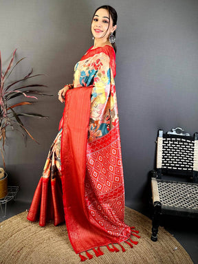 Stylish Soft Silk Pichwai Print Kanchi Zari Saree