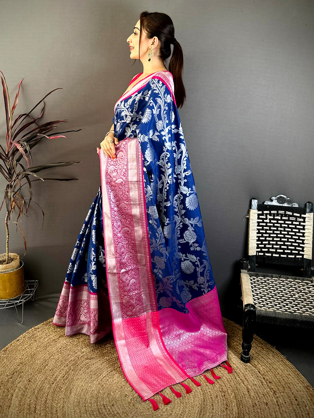 Royal Navy Banarasi Katan Silk Saree