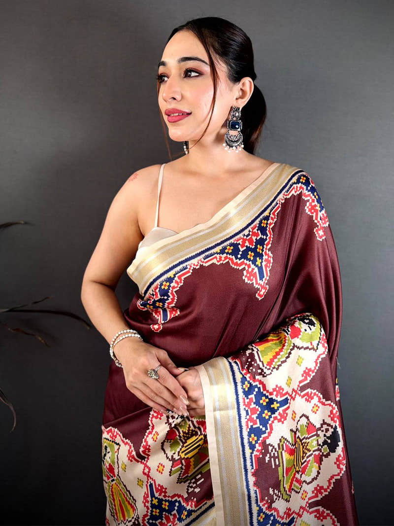 Maroon Patola Border Kanchi Silk Saree