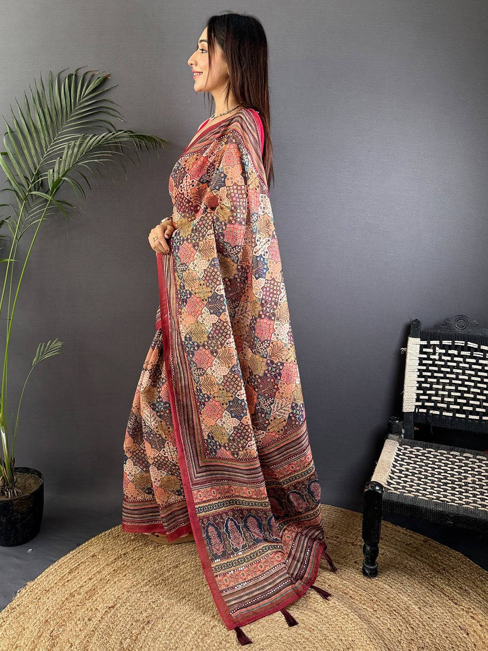 Multi Charm Mirror Work Silk Saree