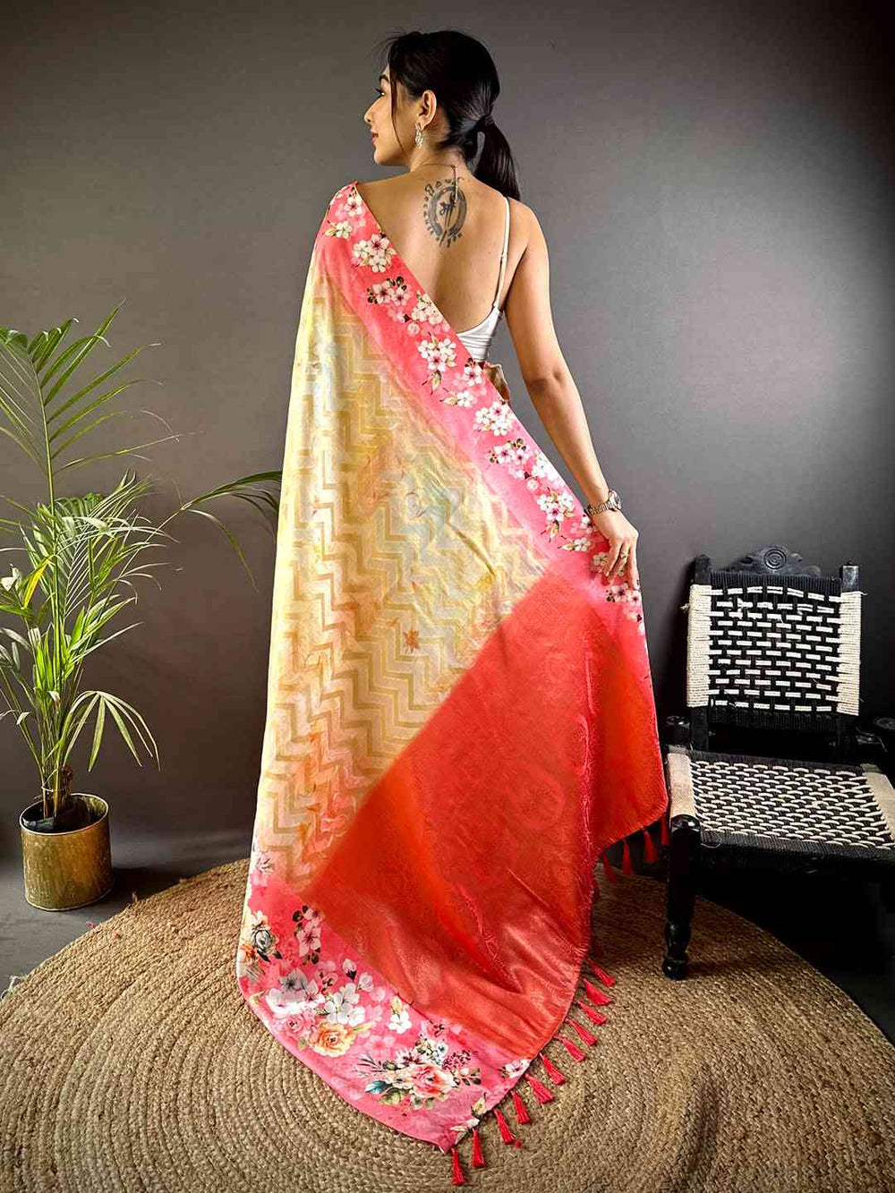 Pink Zari Zigzag Kota Doriya Saree