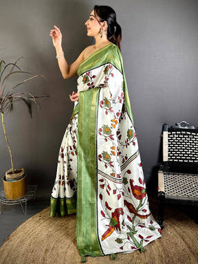 Pista Soft Dola Floral Print Gadwal Border Saree