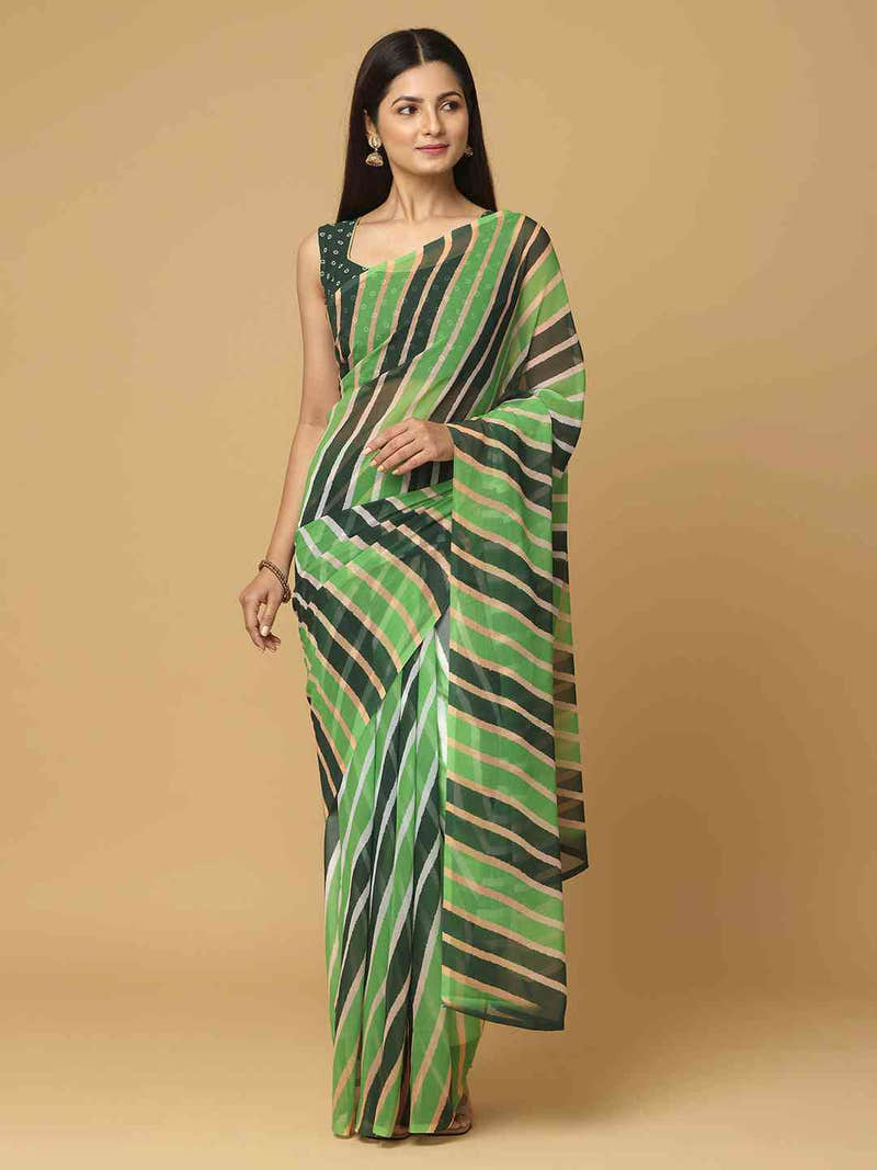 Leheriya Green Colour Soft Georgette Digital Print Party Wear Saree