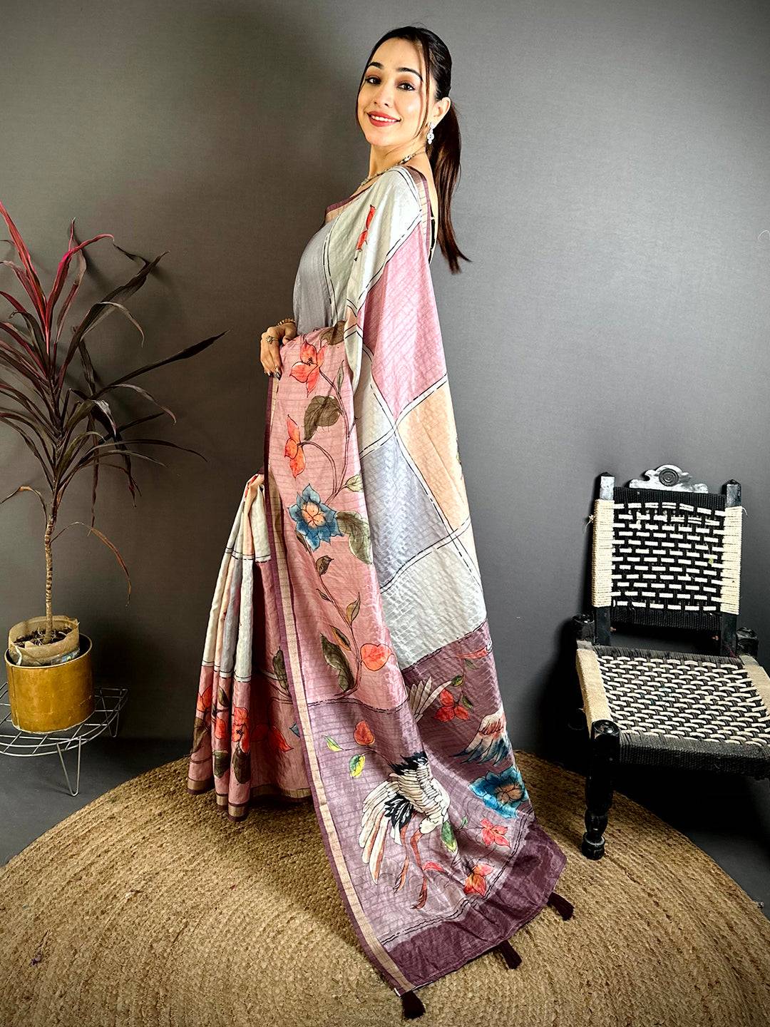 Radiance Digital Kalamkari Tussar Saree