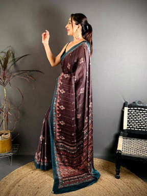 Coffee Brown Ajrakh Digital Printed Saree