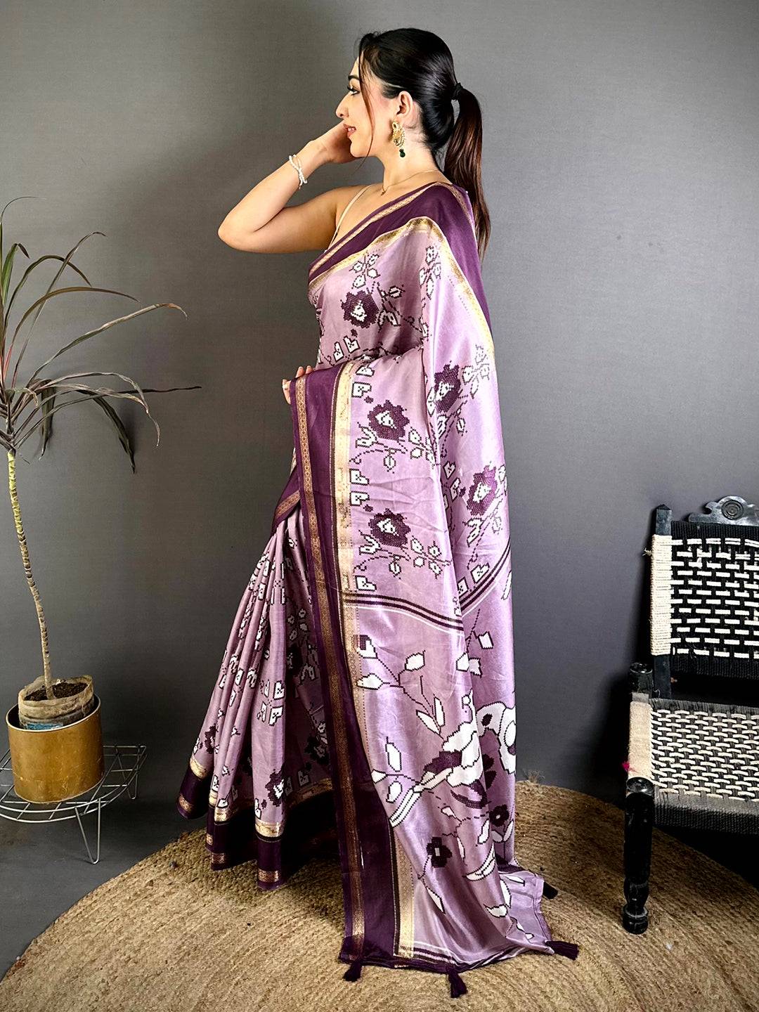 Artisan Floral Print Soft Dola Saree
