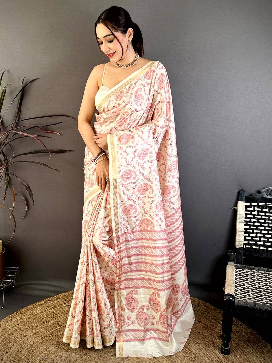 Classic Bagru Print Soft Tussar Saree
