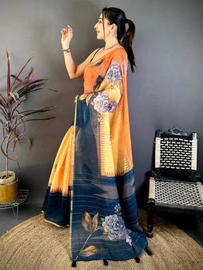 Royal Floral Linen Chanderi Saree