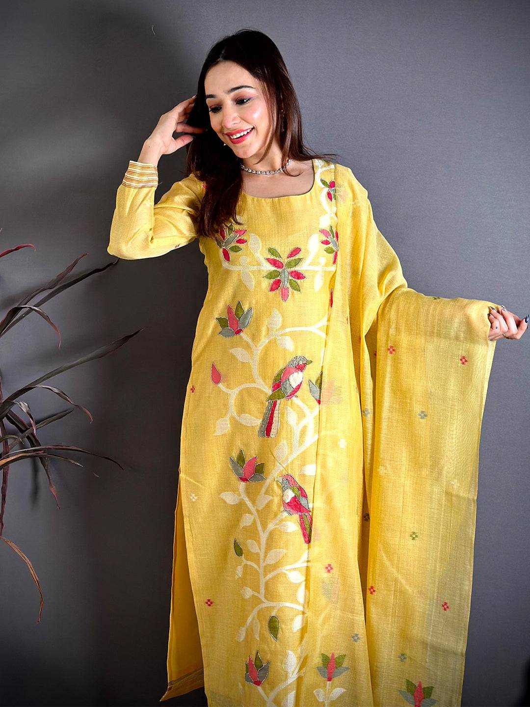 Yellow Floral Heritage Cotton Suit Set