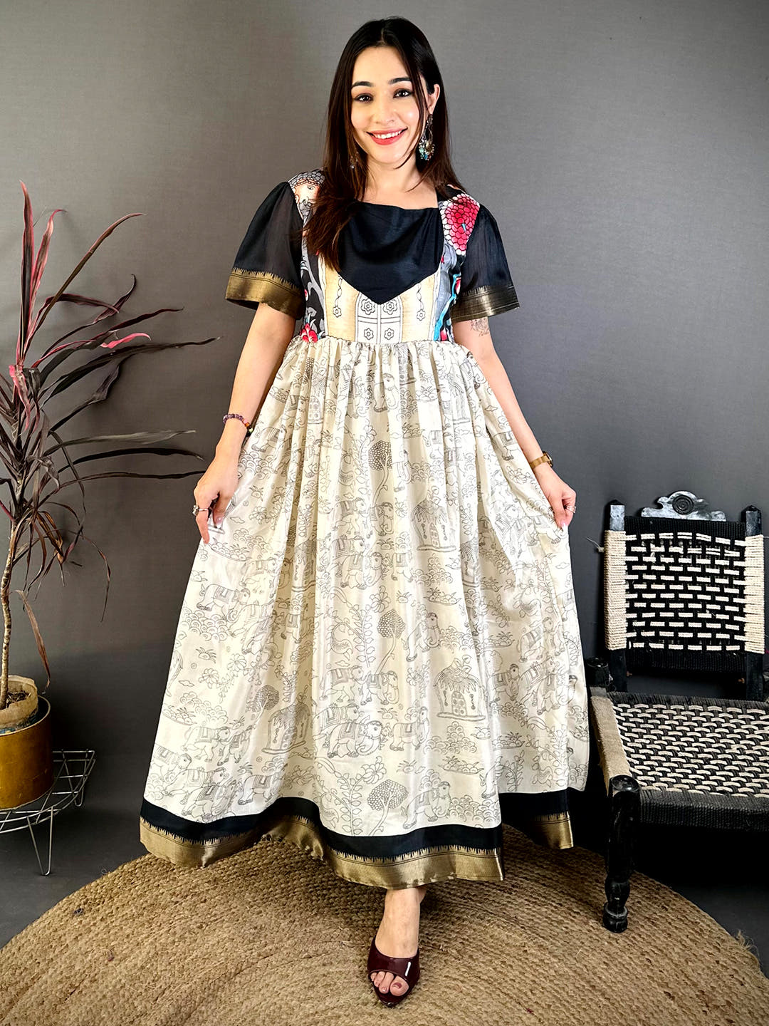 Elegant Square Neck Kota Doriya Dress