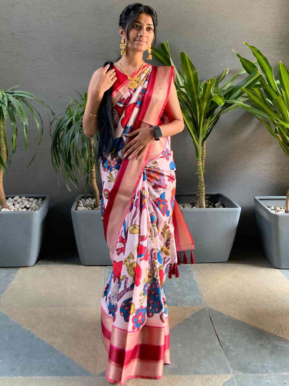 Beautiful Pink Colour Soft Silk Kalamkari Saree 