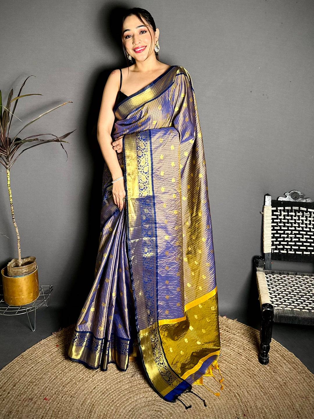 Regal Self Gold Zari Chex Chitpallu Saree
