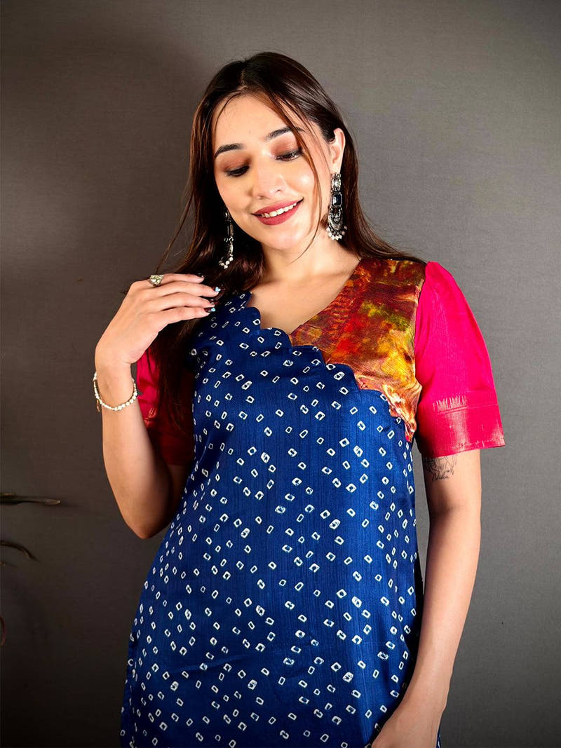 Soft Dola Silk V Scallop Neck Kurti