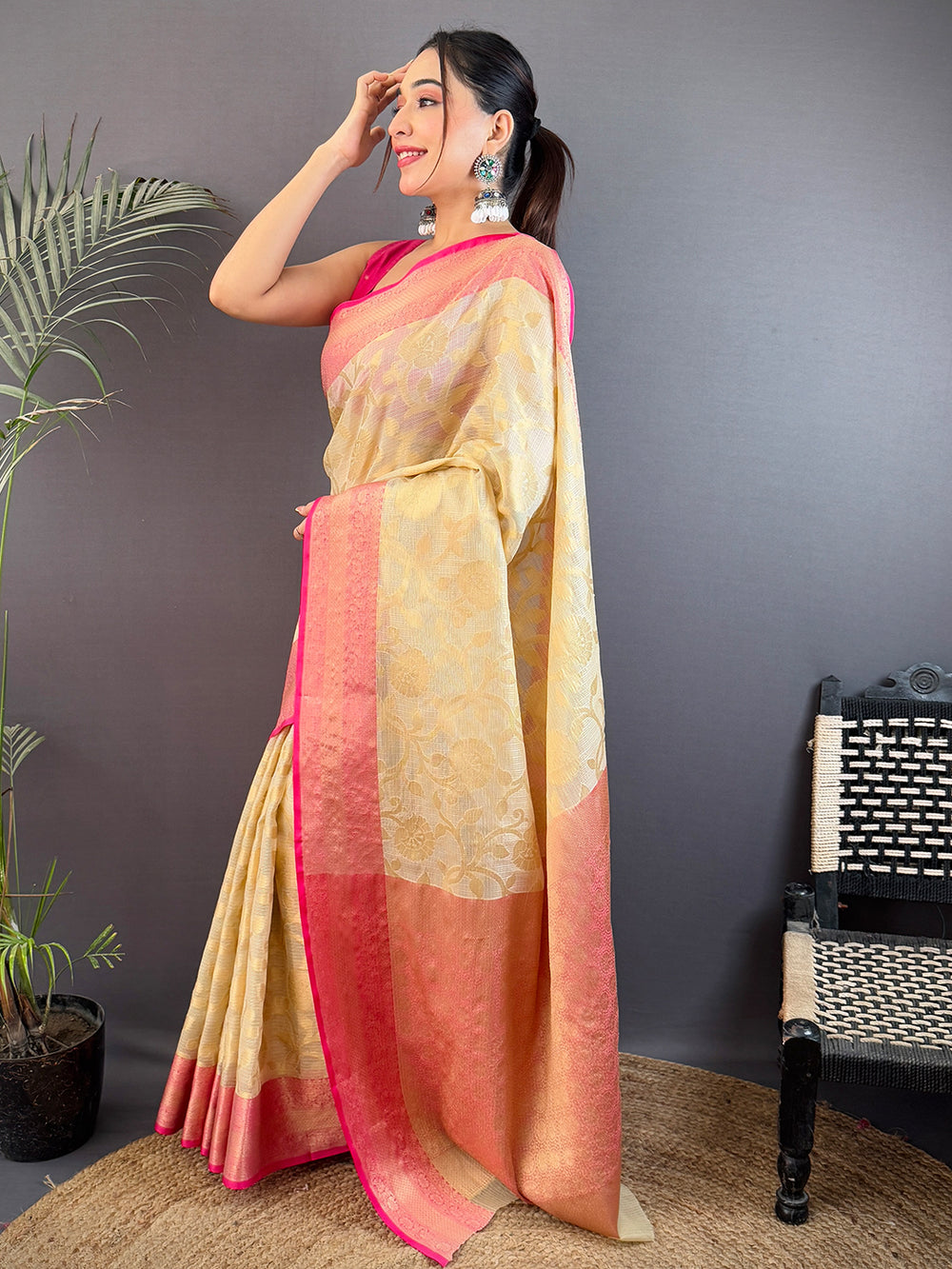 Radiance Kota Kora Gold Zari Saree