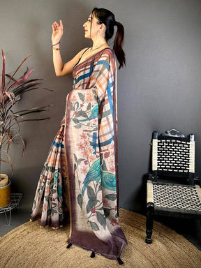 Heritage Linen Chanderi Check Saree