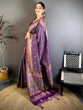 Vibrant Purple Soft Silk Patola Weaving Saree