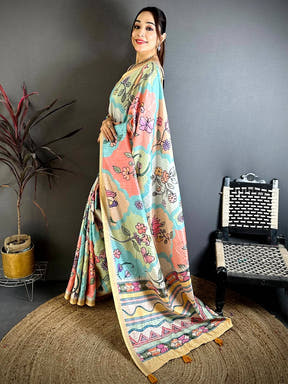 Opulent Folk Art Tussar Ghicha Saree