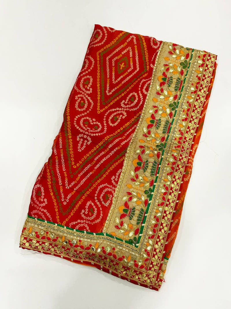 Trendy Chiffon Bandhej Print Foil Work Saree