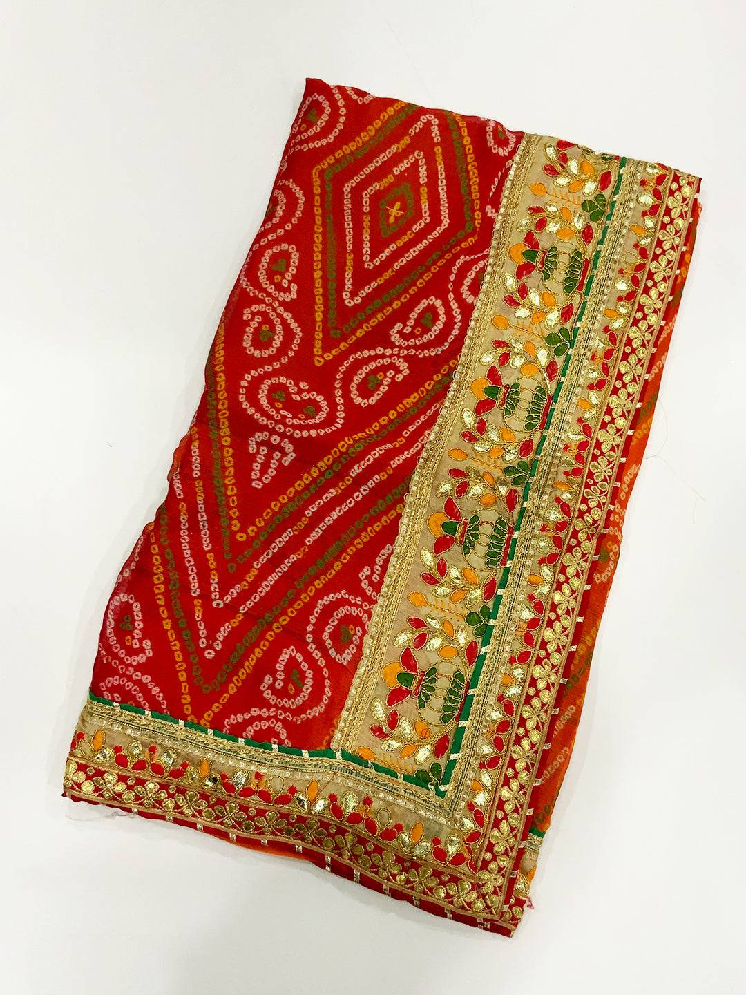 Trendy Chiffon Bandhej Print Foil Work Saree